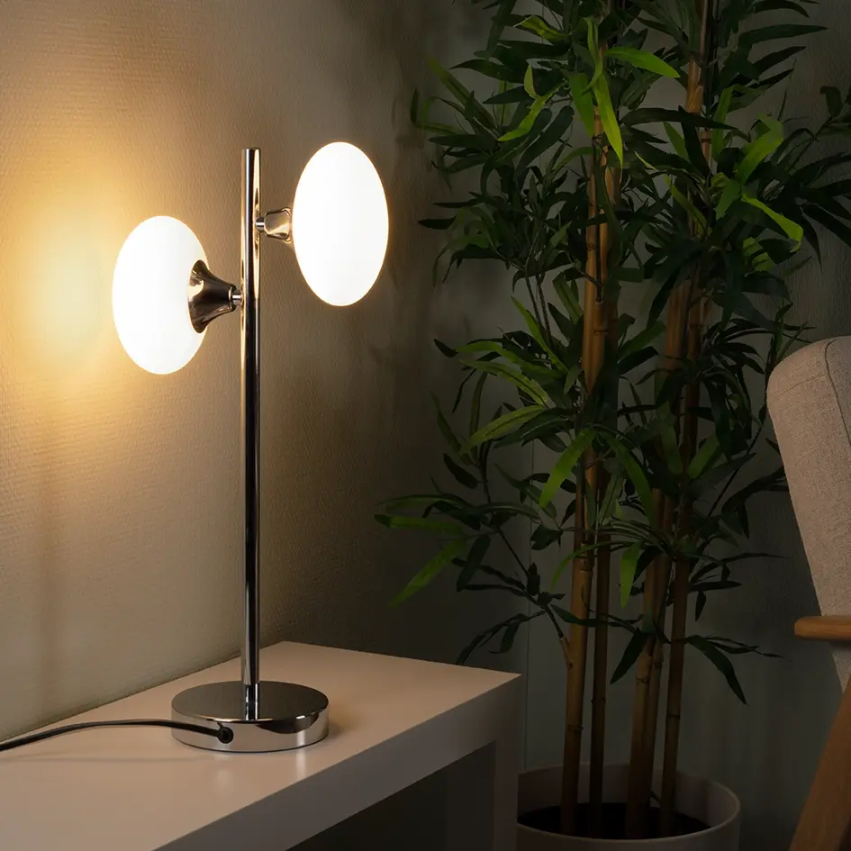 Bordslampa med mjölkglas, 2-ljus - Kroom