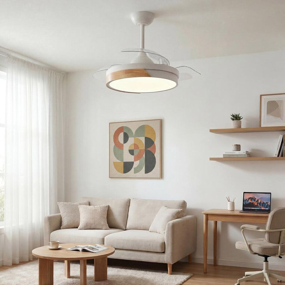 Takfläkt Vjetar med integrerad LED och utfällbara blad - vit