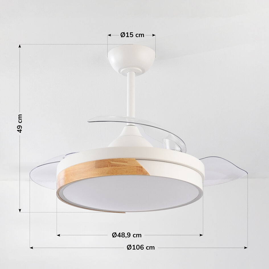 Takfläkt Vjetar med integrerad LED och utfällbara blad - vit