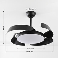 Takfläkt Ventu med integrerad LED och fjärrkontroll - svart