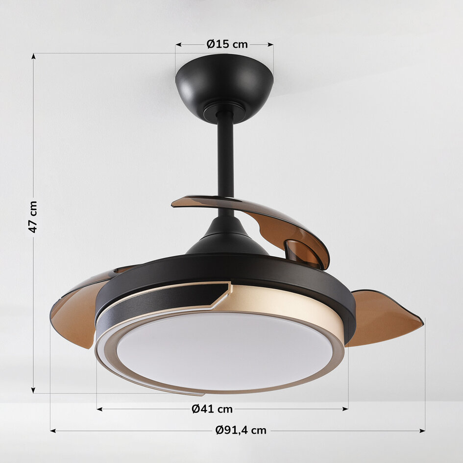 Takfläkt Vento med integrerad LED och fjärrkontroll - svart med brun