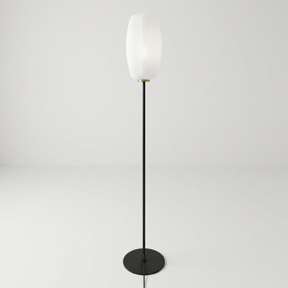 Golvlampa Karsten - svart med vitt glas