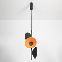 Modern pendellampa Jinte med tre lampor i svart med orange
