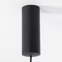 Modern pendellampa Jinte med tre lampor i svart med orange