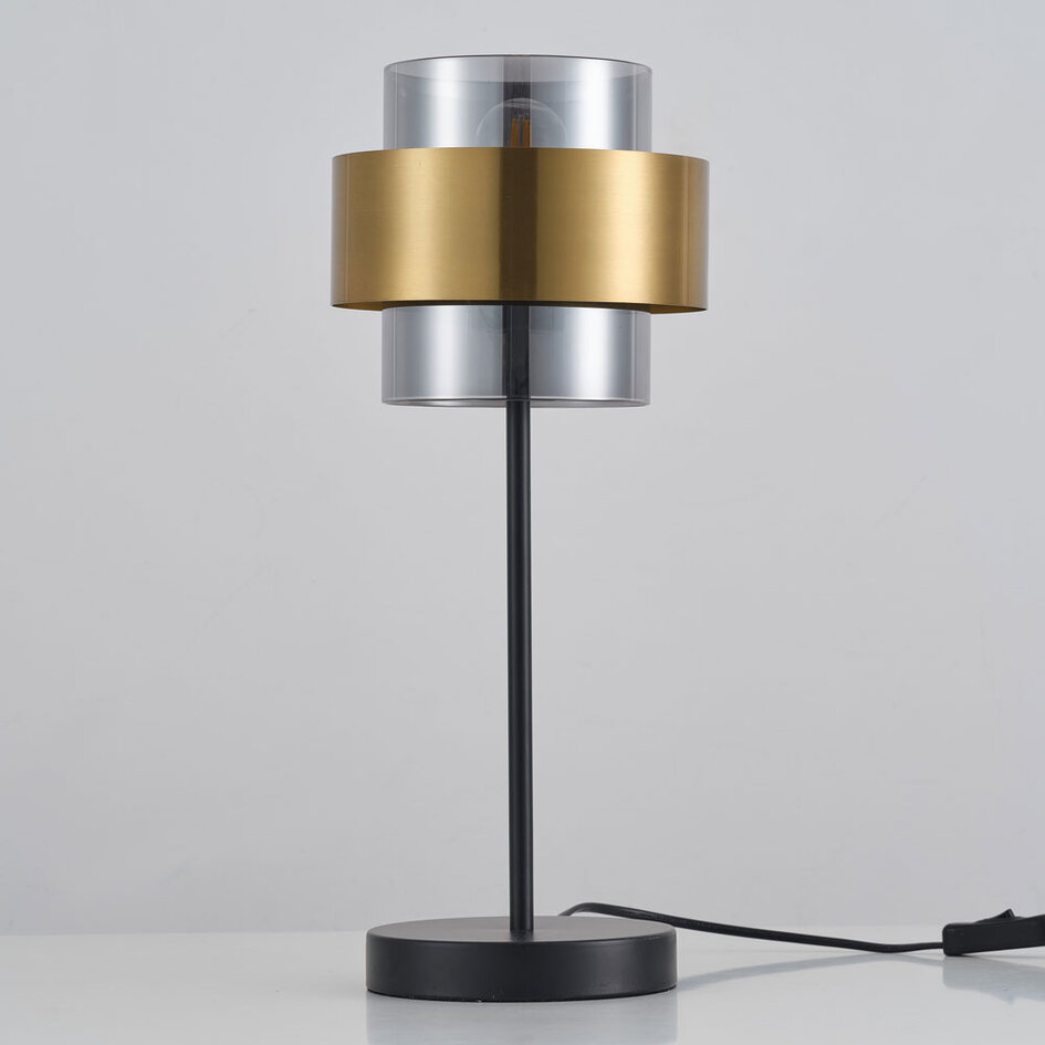 Bordslampa Lor med rökfärgat glas - brons