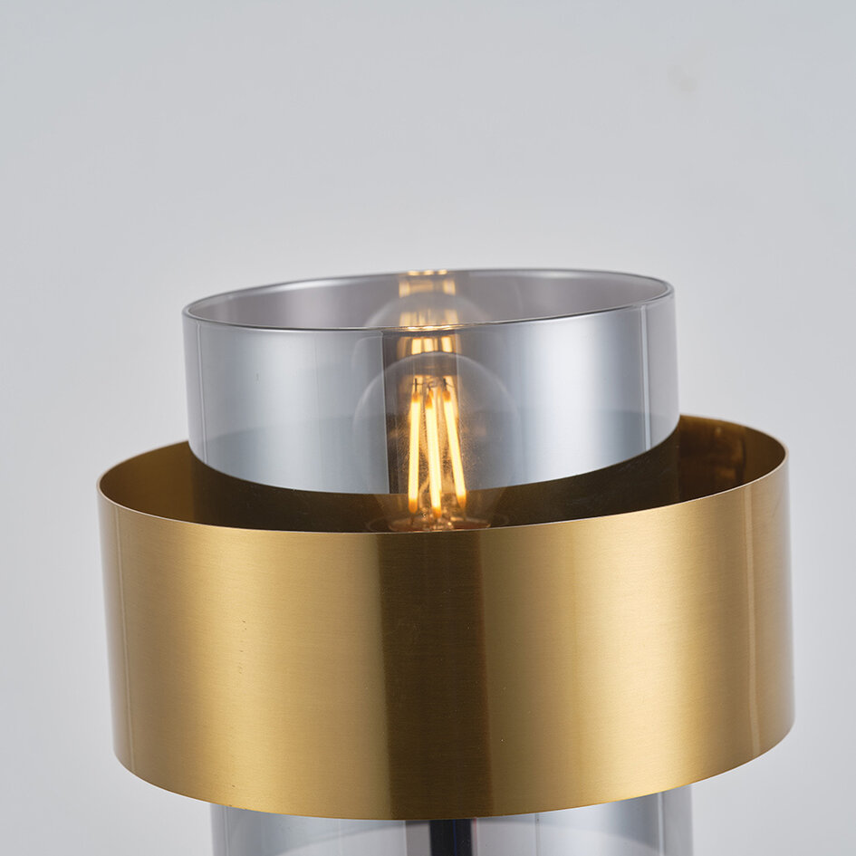 Bordslampa Lor med rökfärgat glas - brons