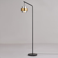 Designad golvlampa Kuld i svart med brons och rökgrått glas