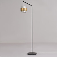 Designad golvlampa Kuld i svart med brons och rökgrått glas