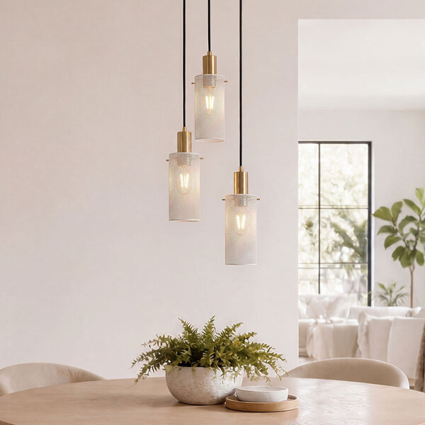 Minimalistisk pendellampa Valji med tre lampor med perforerade skärmar