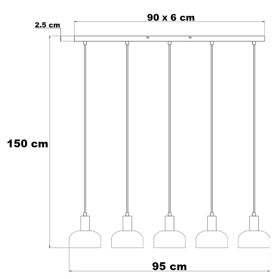 Pendellampa Cinza med fem lampor - rökfärgat glas med spegeleffekt