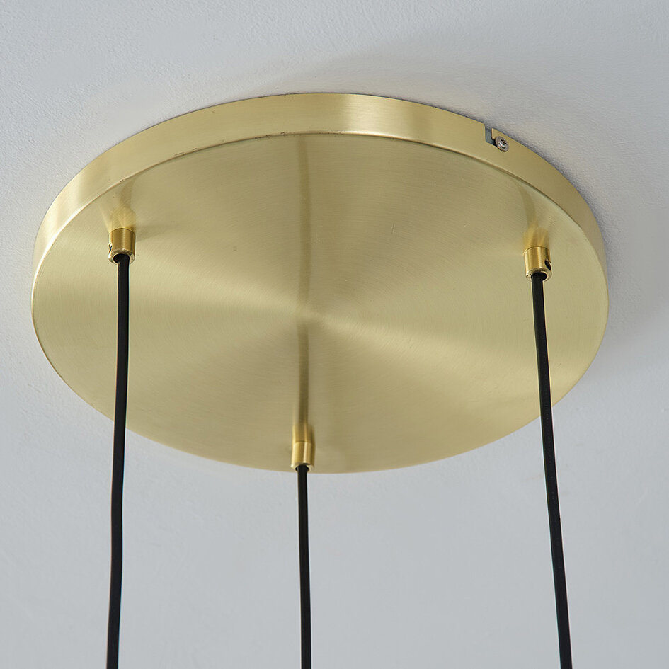 Pendellampa Marrom med tre lampor - amberfärgat glas och guld