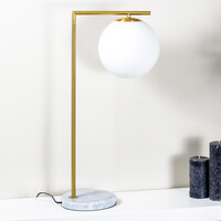 Bordslampa Jeana med mjölkvitt glas - marmorlook