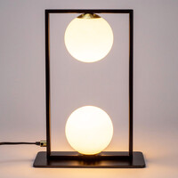 Bordslampa Duas med två lampor - svart med mjölkvitt glas