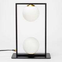 Bordslampa Duas med två lampor - svart med mjölkvitt glas