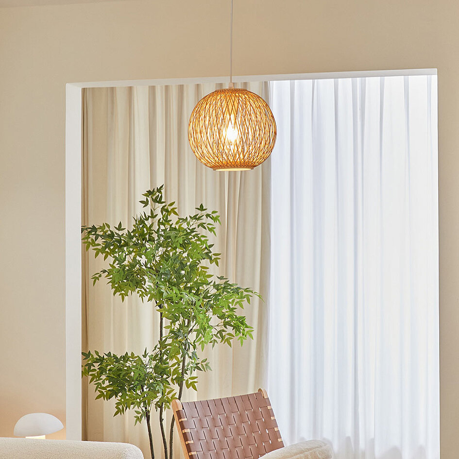 Boho pendellampa Madera i trä - rund