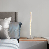 Minimalistisk bordslampa Vinti i satinnickel med integrerade lysdioder