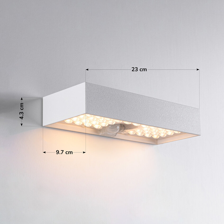 Solcellsdriven utomhusvägglampa Grish med sensor - vit med integrerad LED