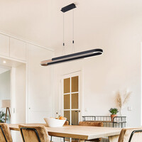3-stegs dimbar designad pendellampa Lilia - svart och träfaner med integrerad LED