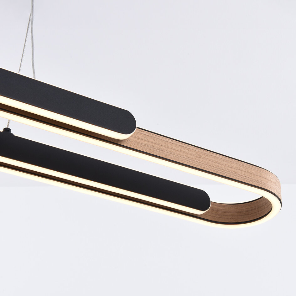 3-stegs dimbar designad pendellampa Lilia - svart och träfaner med integrerad LED