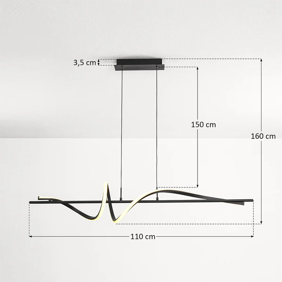 3-stegs dimbar designad pendellampa Ches - svart med integrerad LED