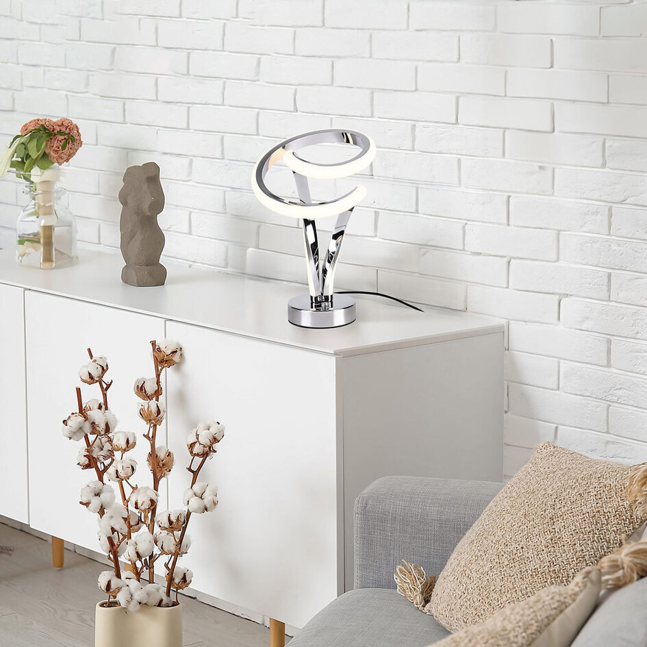 Dimbar design-bordslampa Silke i krom