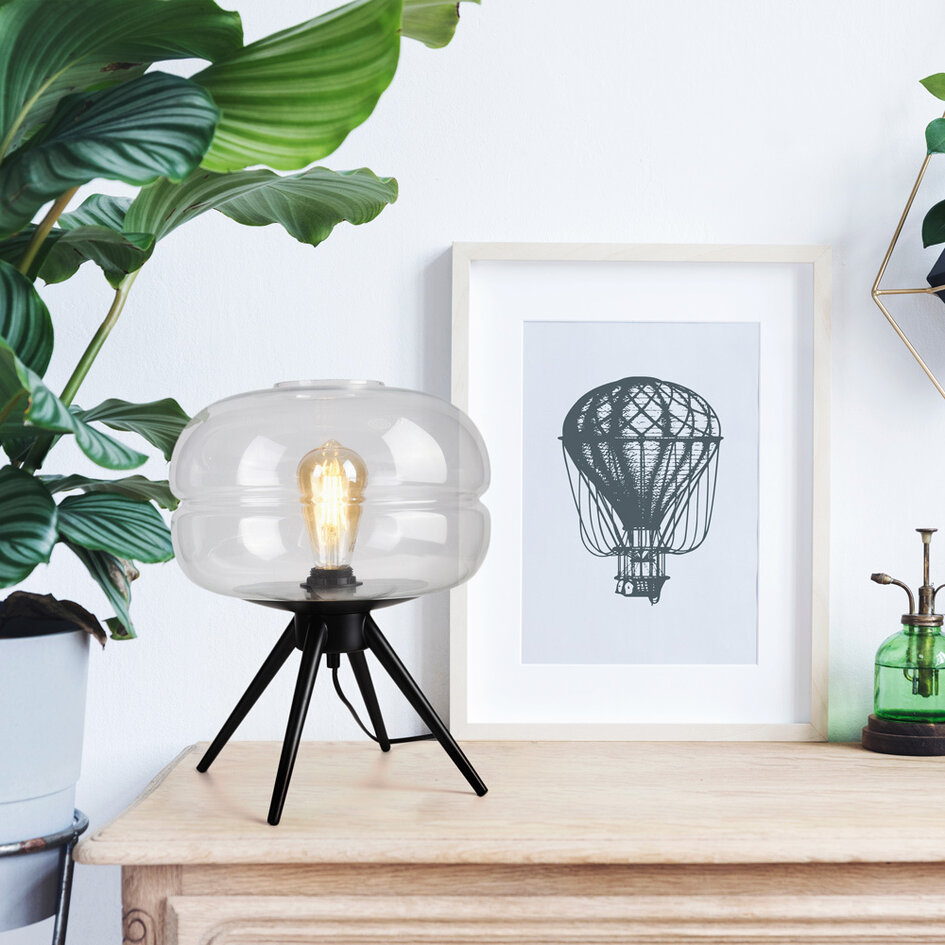 Bordslampa Joah med handblåst transparent glas