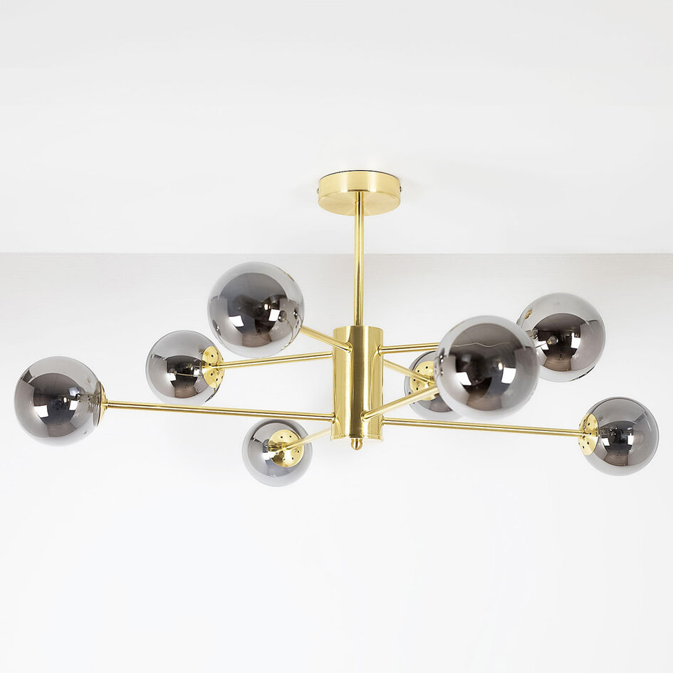 Design sandgul taklampa med rökfärgat glas - 8-ljus Idaho