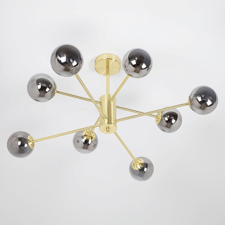 Design sandgul taklampa med rökfärgat glas - 8-ljus Idaho