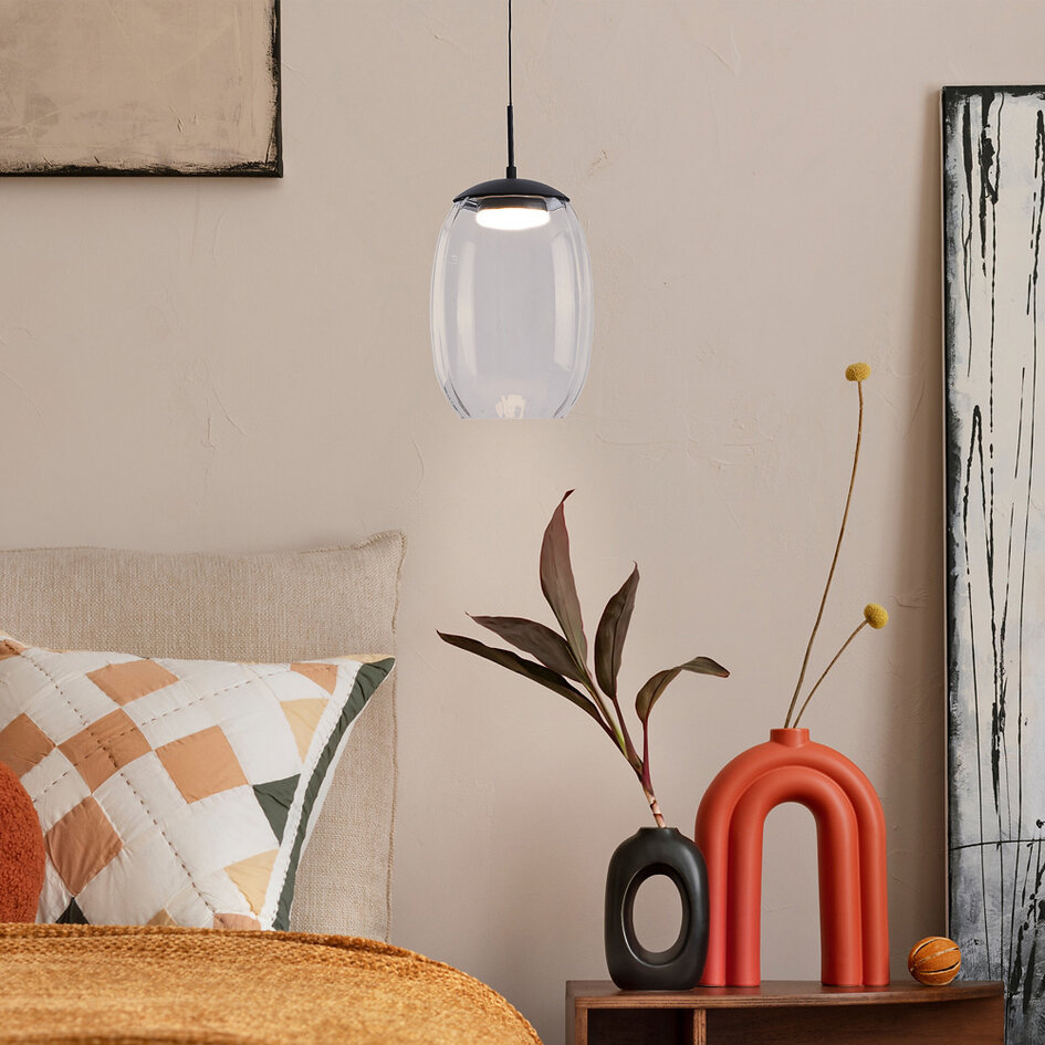 3-stegs dimbar pendellampa Isra - transparent glas