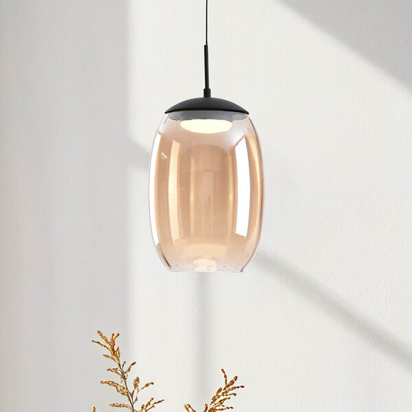 Taklampa Novi med 3-stegs dim och bärnstensfärgat glas