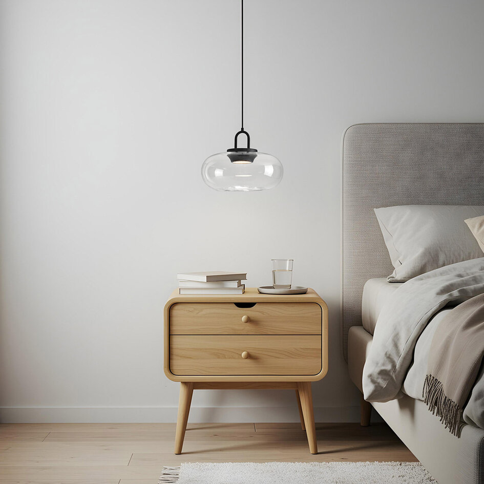Pendellampa med transparent glaskula Aylin - 3-stegs dimbar