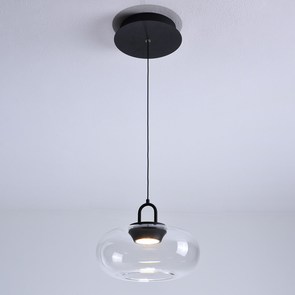 Pendellampa med transparent glaskula Aylin - 3-stegs dimbar