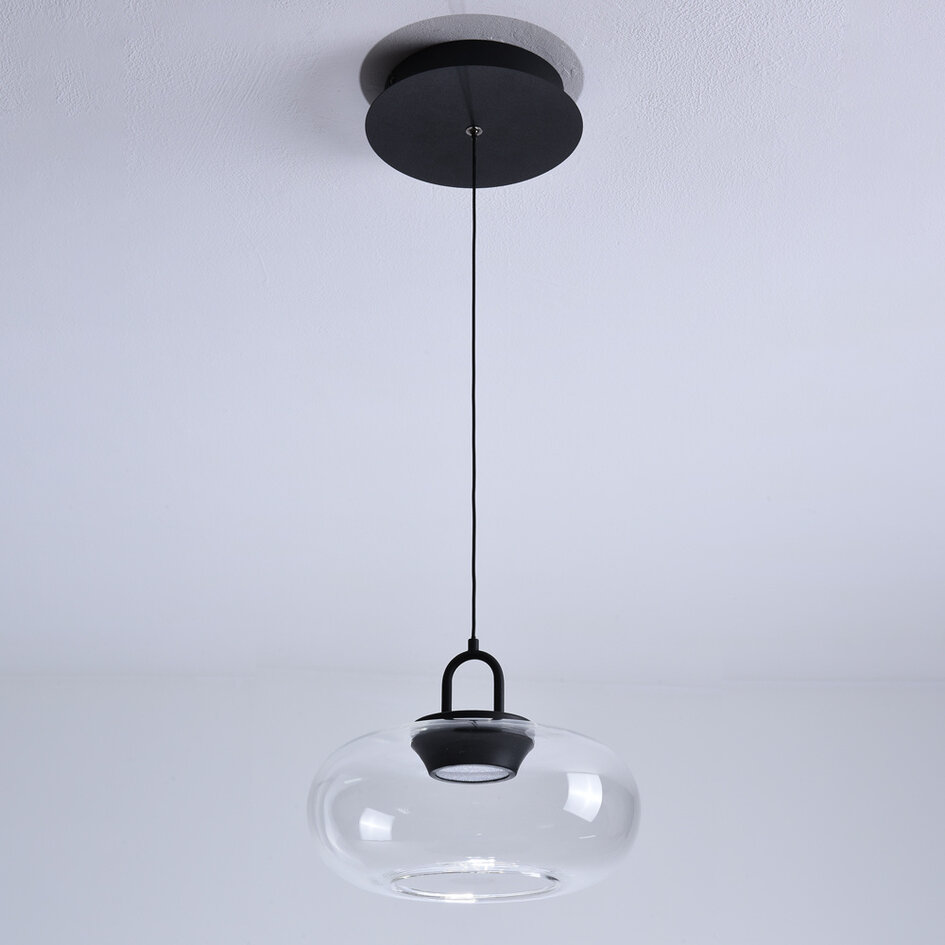 Pendellampa med transparent glaskula Aylin - 3-stegs dimbar