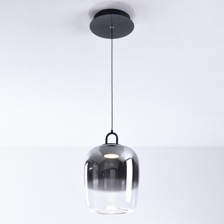 Pendellampa Melody med rökfärgat glas med färgskiftning och 3-stegs dimbar LED