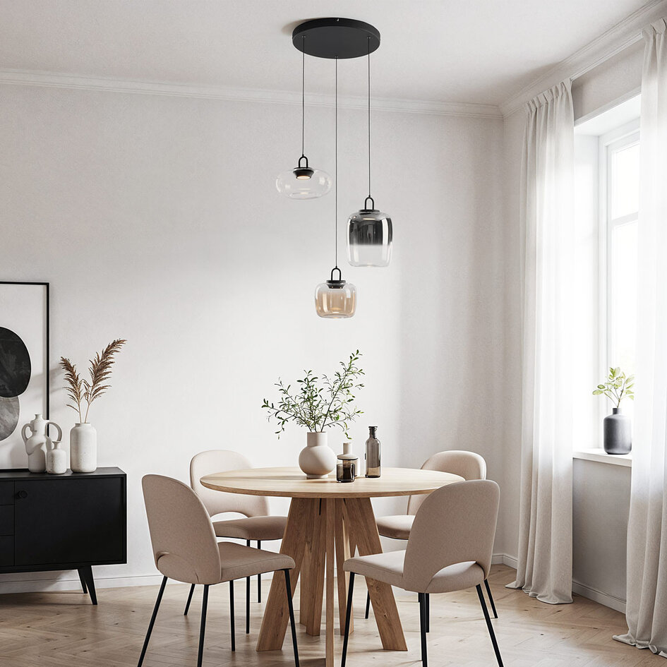 Art Deco taklampa 3-stegs dimbar och olika glasfärger - Ceylin
