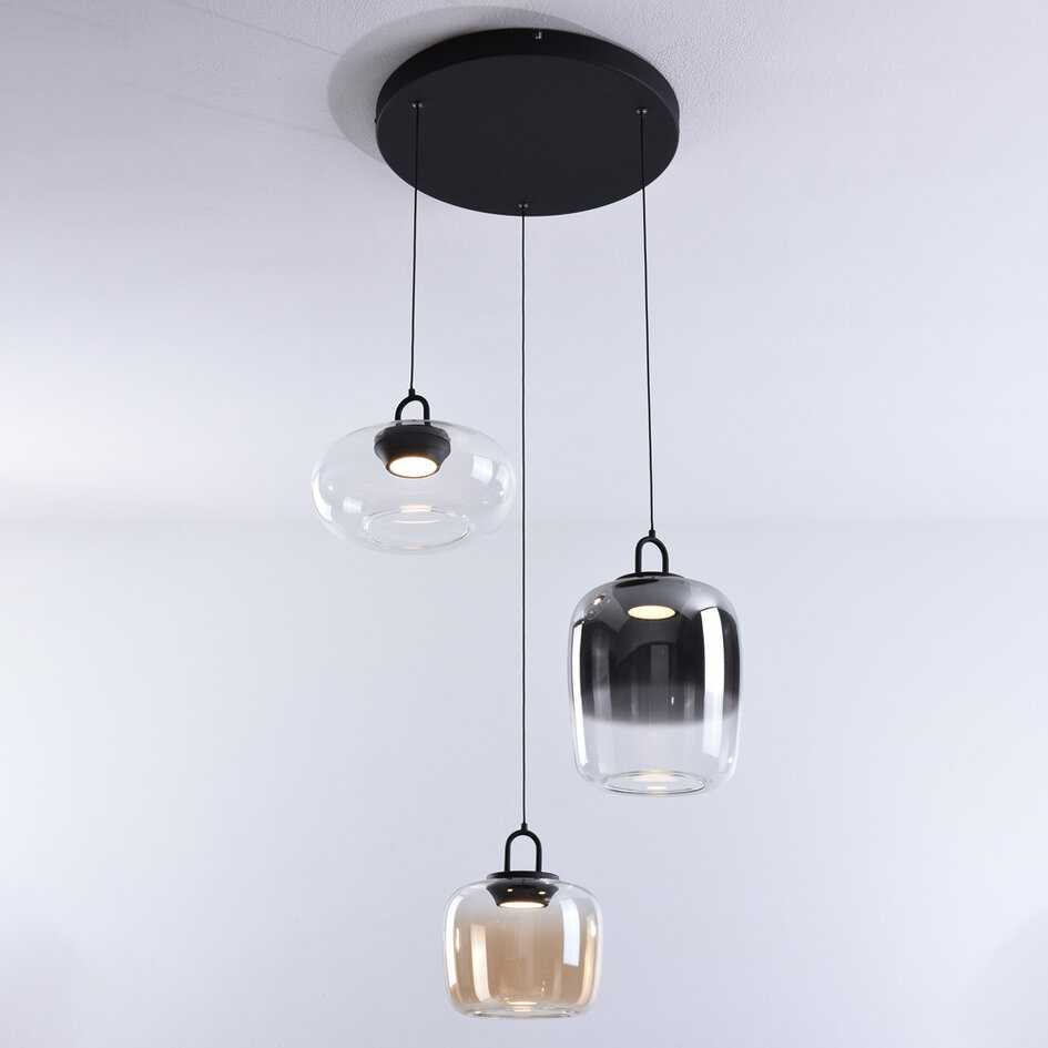 Art Deco taklampa 3-stegs dimbar och olika glasfärger - Ceylin