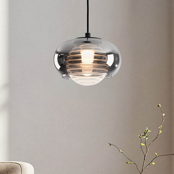 Hanglampa Amani i rökfärgat glas med 3-stegs dimmer