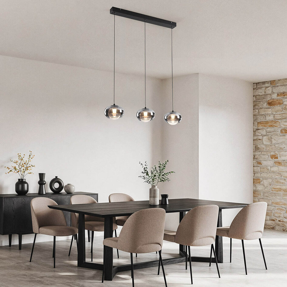 Pendellampa Vive med rökfärgat glas och 3-stegs dimbar LED
