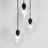 Design matt svart taklampa med transparent glas 3-ljus - Stockton