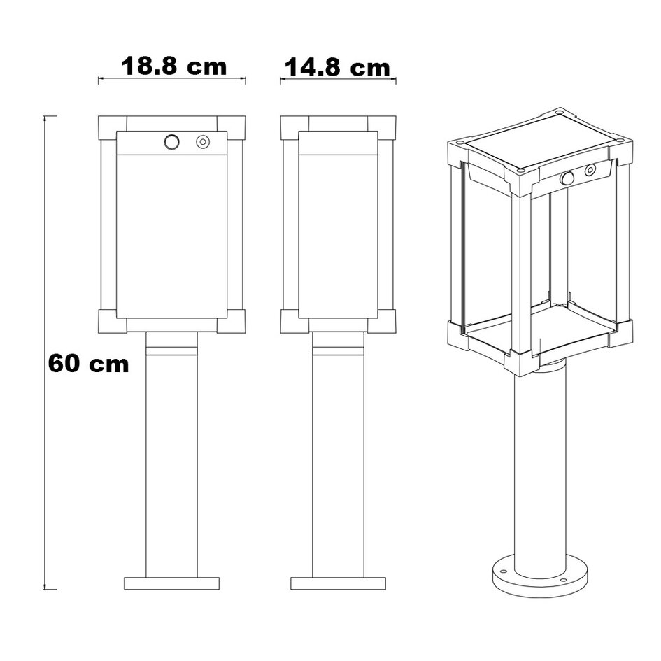 Solcellsdriven stående utomhuslampa Janita med sensor - svart med integrerad LED