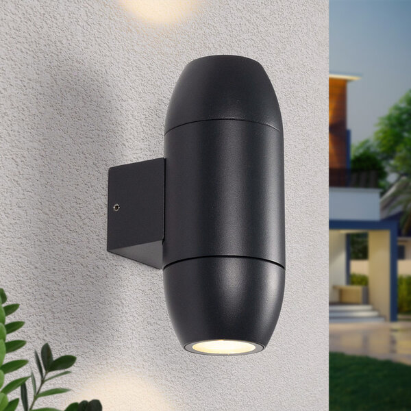 Oval utomhusvägglampa med två lampor - svart