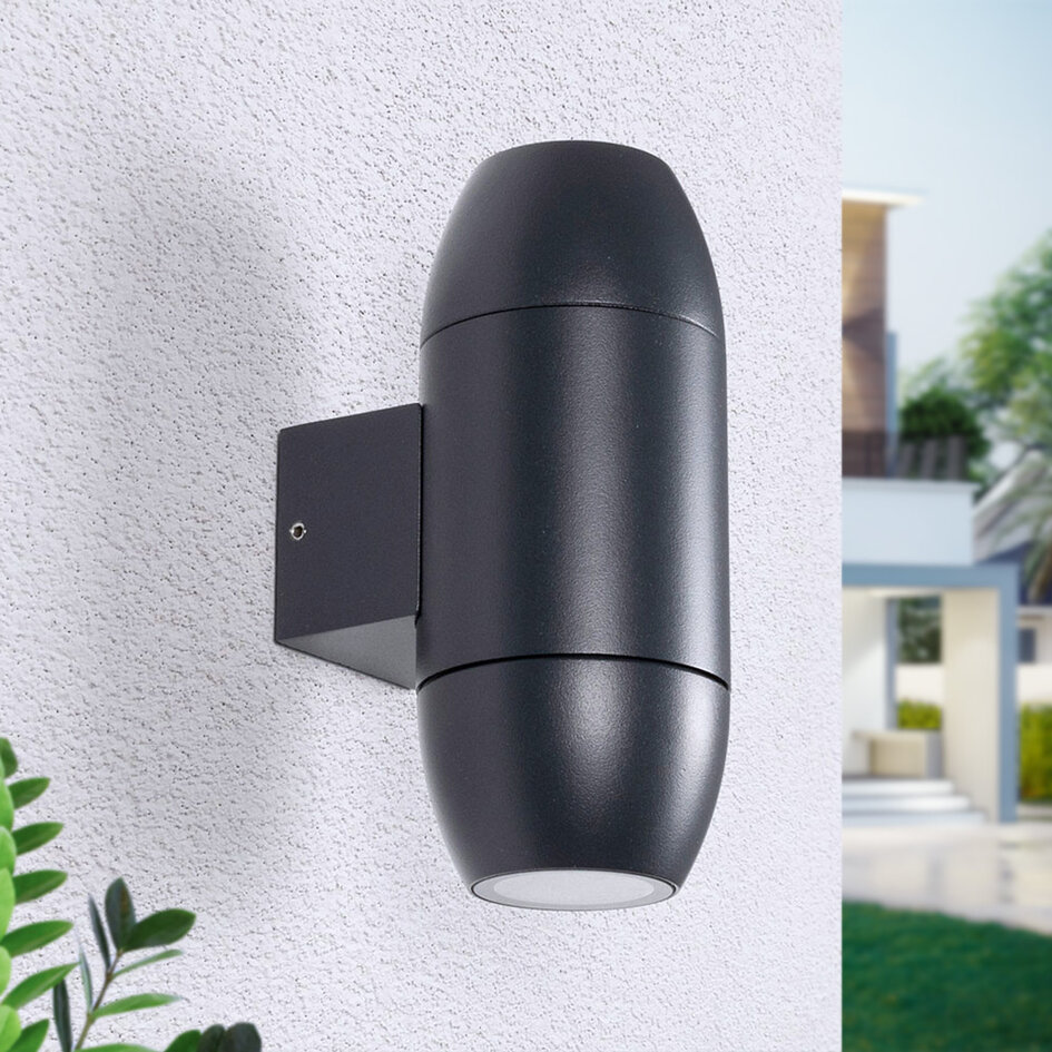 Oval utomhusvägglampa med två lampor - svart
