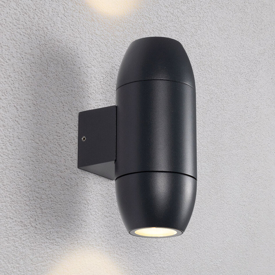 Oval utomhusvägglampa med två lampor - svart