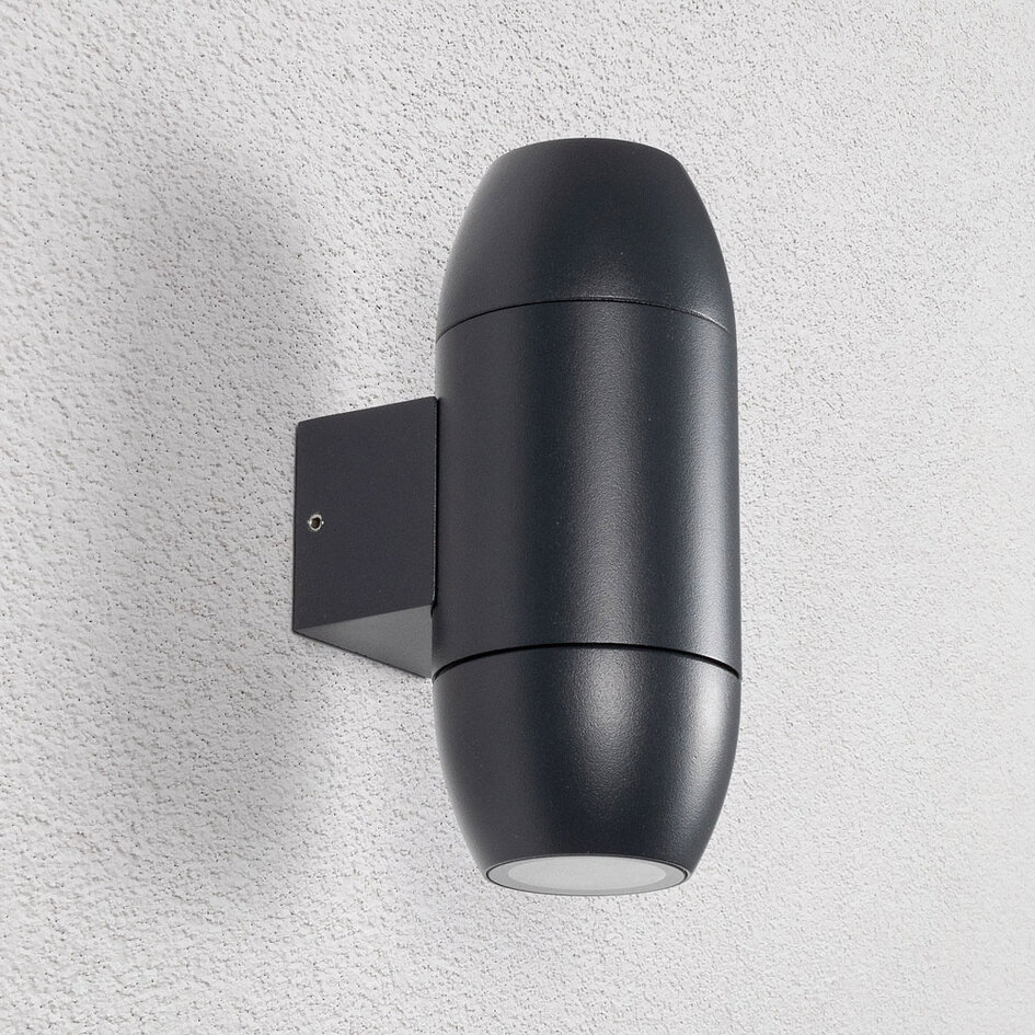 Oval utomhusvägglampa med två lampor - svart