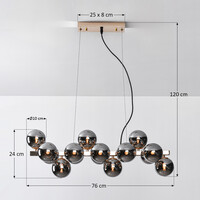 Pendellampa Sunita med sexton lampor - rökgrått glas med spegeleffekt och guld