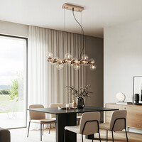 Pendellampa Sunita med sexton lampor - transparent glas med guld