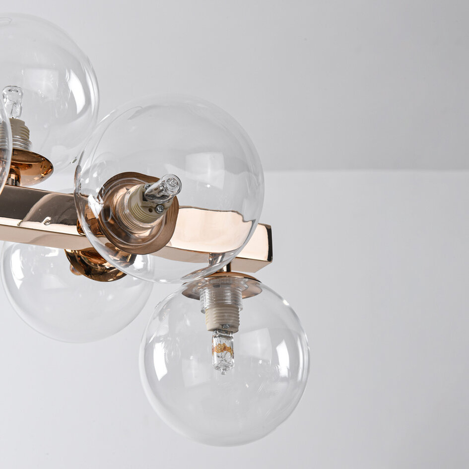 Pendellampa Sunita med sexton lampor - transparent glas med guld