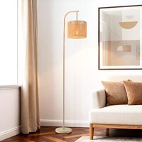 Båglampa Reed med cremefärgad flätad skärm - beige