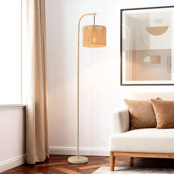 Båglampa Reed med cremefärgad flätad skärm - beige