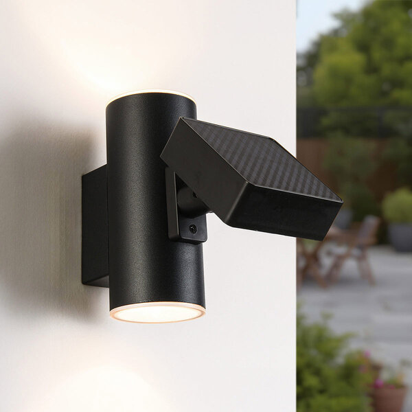 Solcellsvägglampa Atri – svart med upp- och nedljus